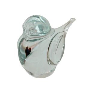 Vintage Zellique Studio Art Glass Clear Bird Red Heart Signed Paperweight